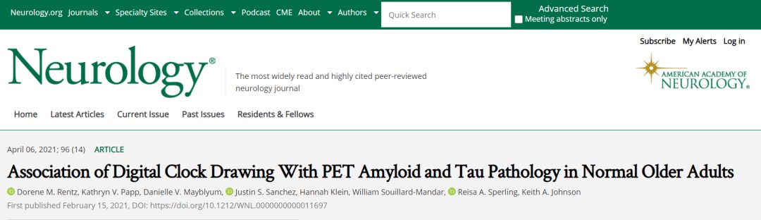 《神经病学》：数字画钟测试可在无症状个体中检测出阿尔茨海默病(图2)